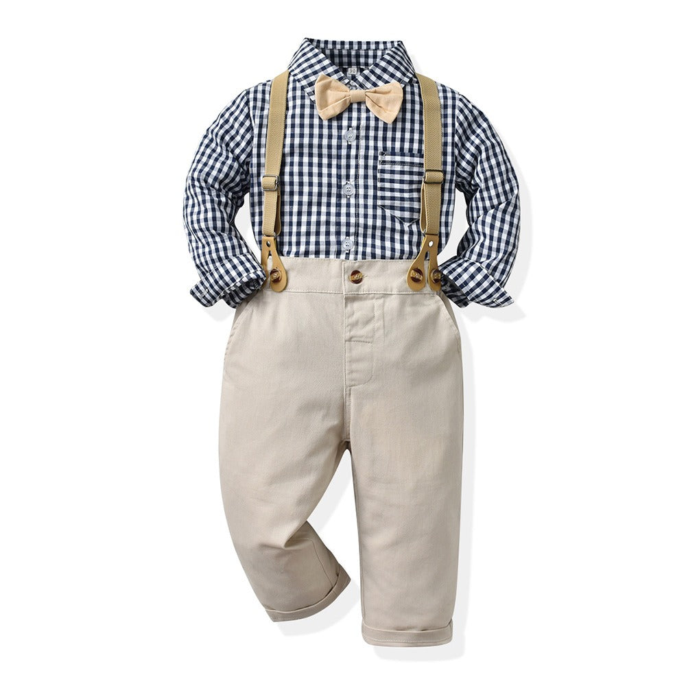 Boys' Suit Long Sleeve Suspenders Cotton Shirt set