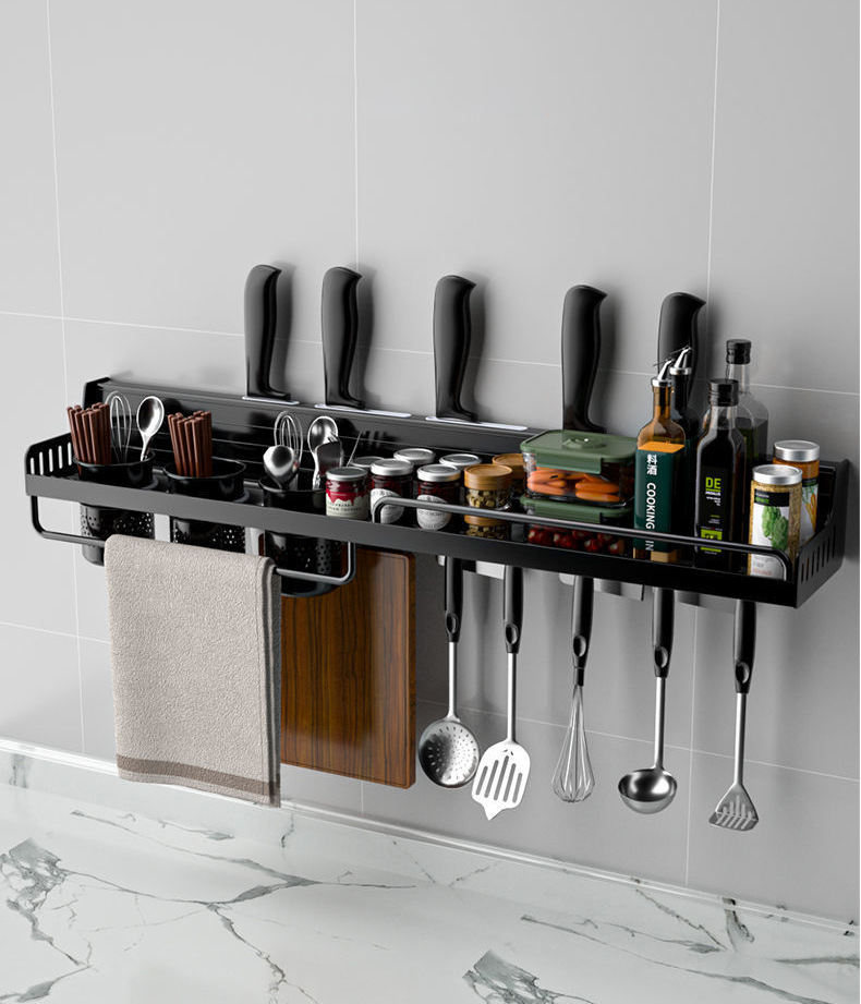 Aluminum kitchen wall-mounted multi-function kitchenware seasoning bottle holder organize storage rack