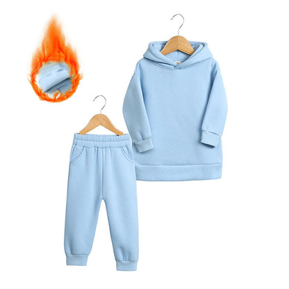 Thickened Autumn And Winter Clothing Children's Sports Suit Casual Pullover Hooded Sweater Trousers Two-Piece Set