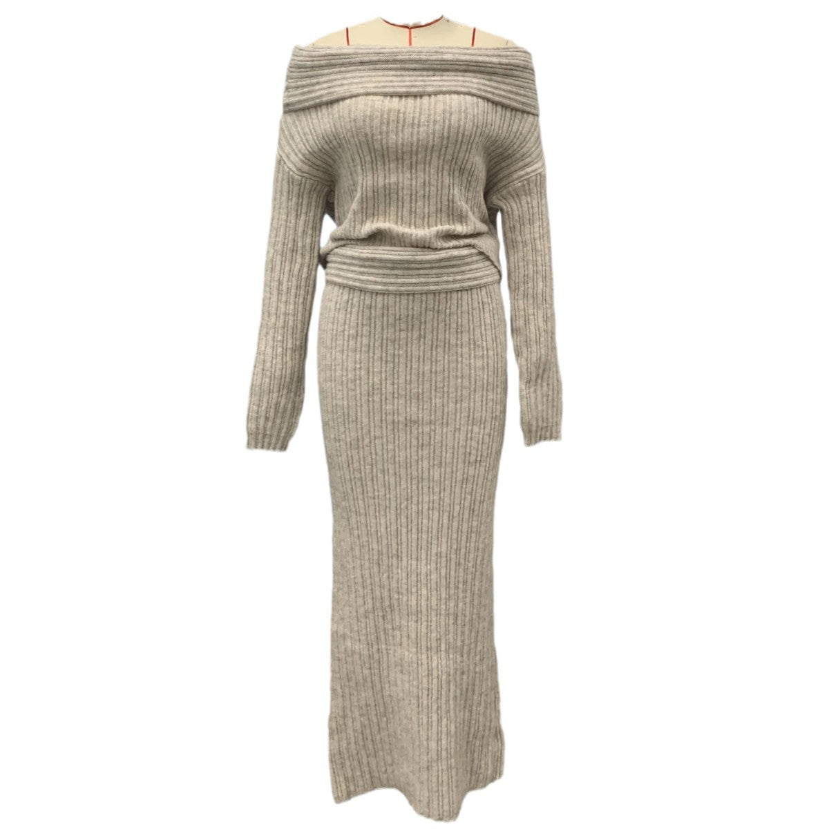 Women Elegant Off Shoulder Winter Knitted Two Piece Set