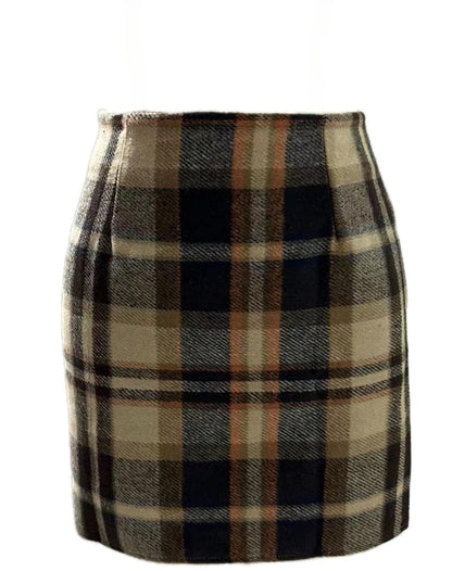 Women's high waisted plaid pencil wool mini skirt