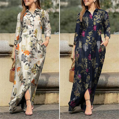 Elegant Long sleeve Floral Print Cotton Dress