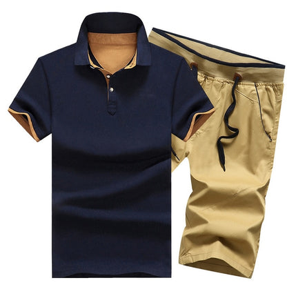 Cotton Mens Sets Summer Button Polo Shirts Sets Turn Down Mens Shorts 4XL Men Clothes 2 Piece Set Elastic Waist Shorts