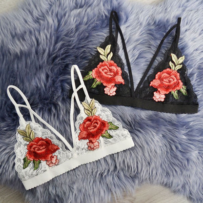 Women Embroidered Flowers unpadded bra