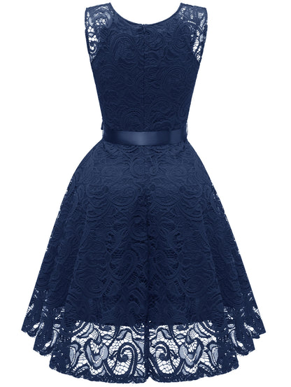 Women V Neck Lace A Line Sleeveless Dress