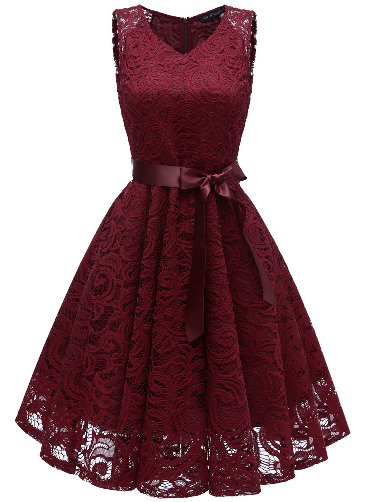 Women V Neck Lace A Line Sleeveless Dress