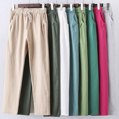 Candy Colours Pants Women Lace Up Cotton Linen Sweatpants