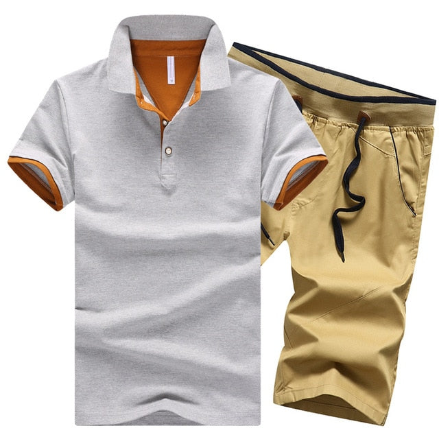 Cotton Mens Sets Summer Button Polo Shirts Sets Turn Down Mens Shorts 4XL Men Clothes 2 Piece Set Elastic Waist Shorts