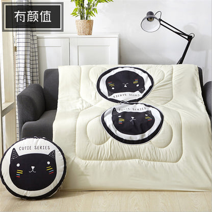 40cm Multifunction Cartoon Cool Cat Plush Round Portable Cushion Blanket Air Conditioning Quilt Throw Pillows for Car Sofa