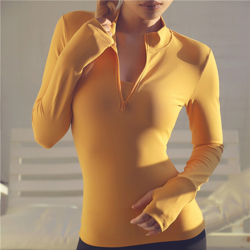 Women Yoga Top Sport Zipper Long Sleeve Yoga Shirt