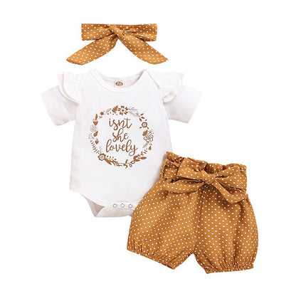 Baby Girl Clothes Newborn Girls Letter Print Romper Bodysuit+Dot Pants+headband Outfits 3-18 Months Clothing