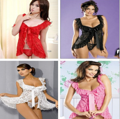 Sexy Lace Lingerie Dress Women Homewear Night Gowns + G-string Sexy Panties Nightwear Sleepwear Sets