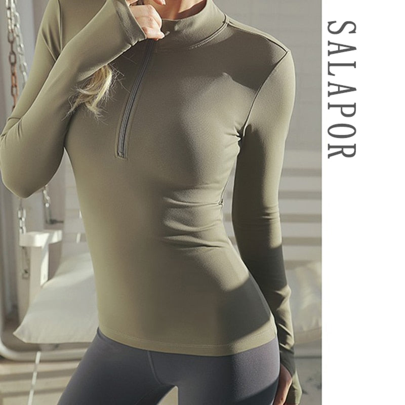 Women Yoga Top Sport Zipper Long Sleeve Yoga Shirt