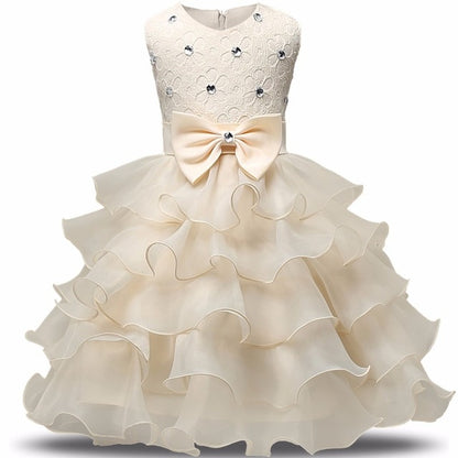 Elegant Pink Ruffle Dress for Girls - Floral Design with Bow | Perfect for Parties & Special Occasions"