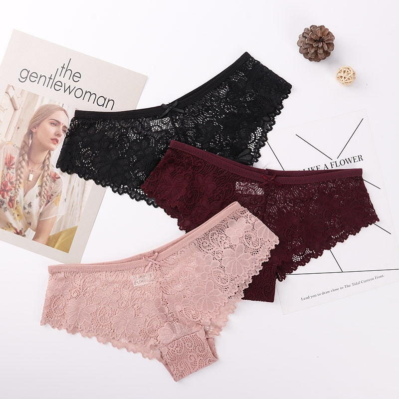 3 Pcs Panties for Woman Underwear Sexy Lace Breathable Soft Lingerie Female Briefs Panty Sexy Transparent Women's Underpants