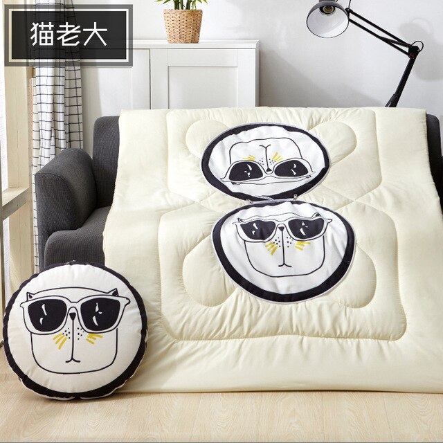 40cm Multifunction Cartoon Cool Cat Plush Round Portable Cushion Blanket Air Conditioning Quilt Throw Pillows for Car Sofa