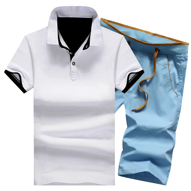 Cotton Mens Sets Summer Button Polo Shirts Sets Turn Down Mens Shorts 4XL Men Clothes 2 Piece Set Elastic Waist Shorts