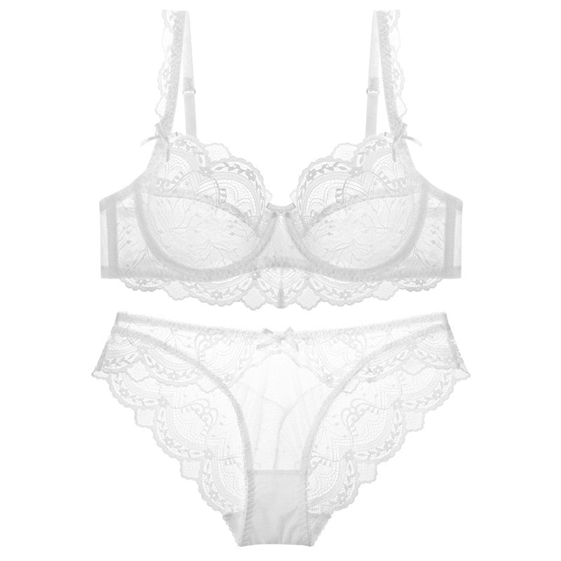 Ultra Thin Transparent Bra and Panties Set Large Size Underwear Set Lingerie  (A B C D E Cup 95C 95D)