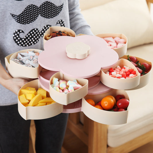 Petal-Shape Rotating Snack Box Candy Tray Food Storage Box Fruit Organizer Storage