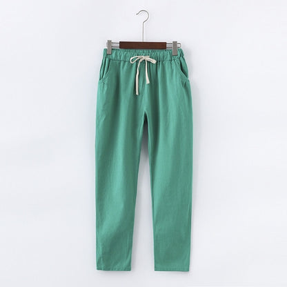 Candy Colours Pants Women Lace Up Cotton Linen Sweatpants