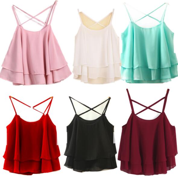 Camis Lotus Leaf Tanks Women Chiffon Summer Casual Condole Belt Blouse Tees Sleeveless Shirt Blouse Casual Tank Tops