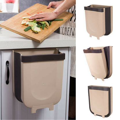 Folding Waste Bin Kitchen Cabinet Door Hanging Trash Bin Trash Can Wall Mounted Trashcan for Bathroom Toilet Waste Storage