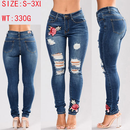 Women Flower print Stretch Embroidered Jeans