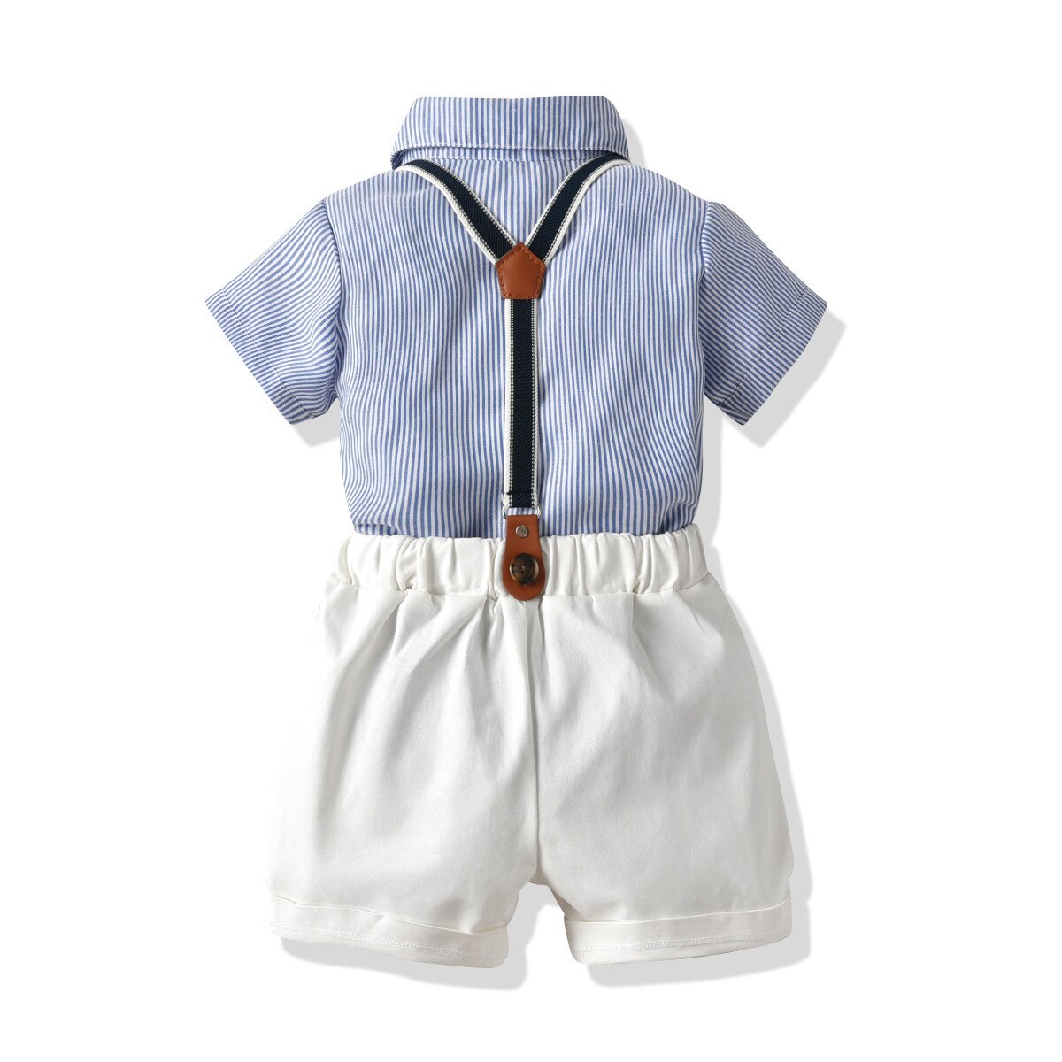 New Boy's Gentleman Suit Short-Sleeved Striped Shirt Bow Tie Shorts Strap Four-Piece Suit