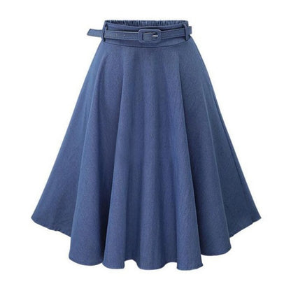 Women Denim Jeans Skirts A line Casual Skirt High Elastic Waist Streetwear Midi Pleated Female Clothing