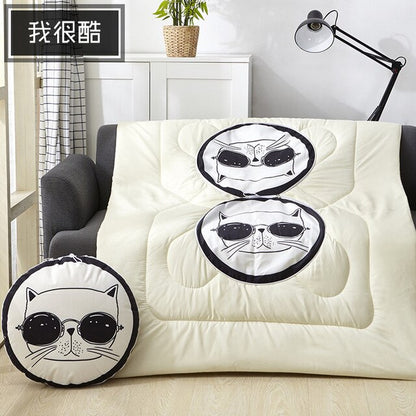 40cm Multifunction Cartoon Cool Cat Plush Round Portable Cushion Blanket Air Conditioning Quilt Throw Pillows for Car Sofa