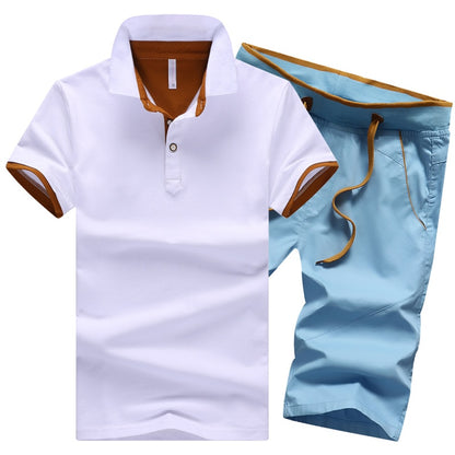 Cotton Mens Sets Summer Button Polo Shirts Sets Turn Down Mens Shorts 4XL Men Clothes 2 Piece Set Elastic Waist Shorts