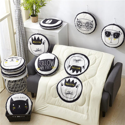 40cm Multifunction Cartoon Cool Cat Plush Round Portable Cushion Blanket Air Conditioning Quilt Throw Pillows for Car Sofa