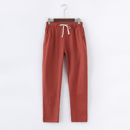 Candy Colours Pants Women Lace Up Cotton Linen Sweatpants