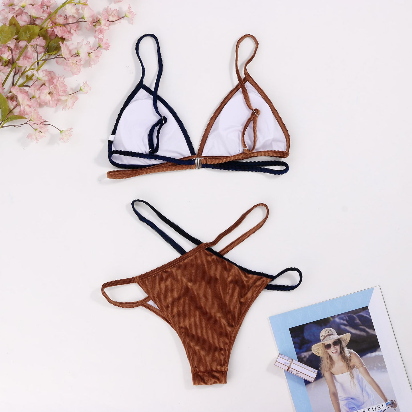 New European and American ladies split body colour velvet bikini