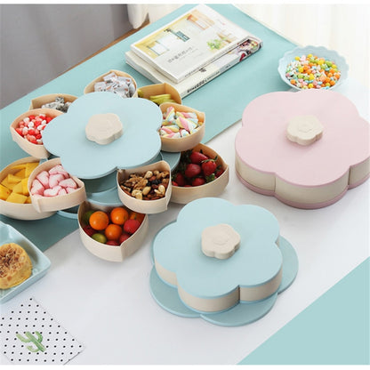 Petal-Shape Rotating Snack Box Candy Tray Food Storage Box Fruit Organizer Storage