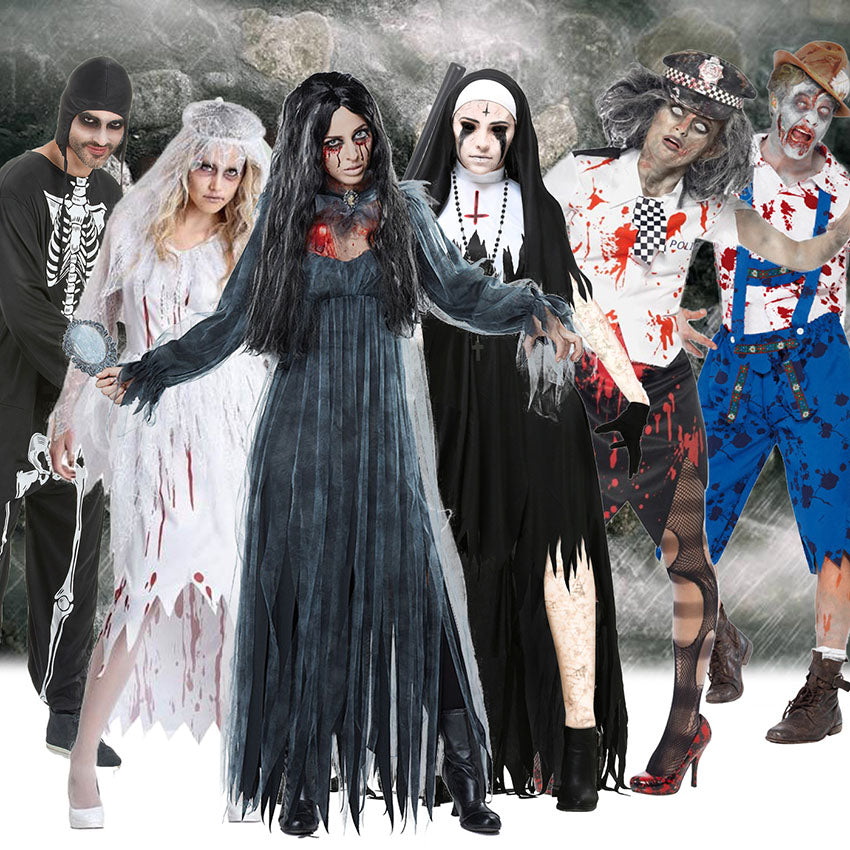 Scary Halloween Costumes for Adult Men Zombie Nurse Nun Bloody Ghost Bride Middle Ages Women Fancy Dress Cosplay Costumes