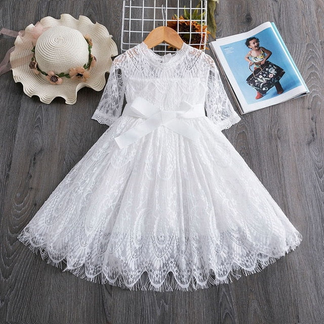 Red Kids Dresses For Girls Flower Lace Tulle Dress Wedding Little Girl Ceremony Party Birthday Dress Children Autumn Clothing