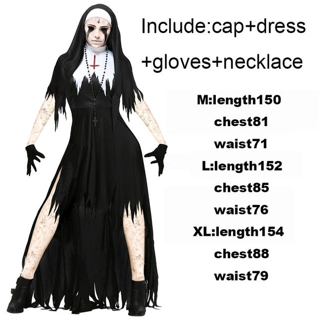 Scary Halloween Costumes for Adult Men Zombie Nurse Nun Bloody Ghost Bride Middle Ages Women Fancy Dress Cosplay Costumes