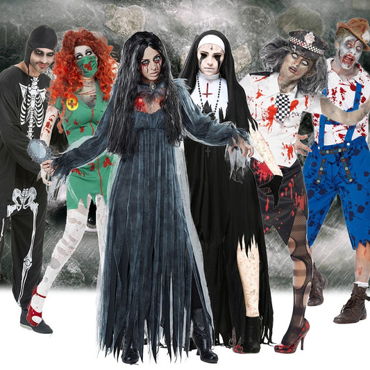 Scary Halloween Costumes for Adult Men Zombie Nurse Nun Bloody Ghost Bride Middle Ages Women Fancy Dress Cosplay Costumes