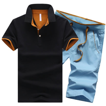 Cotton Mens Sets Summer Button Polo Shirts Sets Turn Down Mens Shorts 4XL Men Clothes 2 Piece Set Elastic Waist Shorts