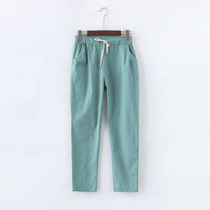 Candy Colours Pants Women Lace Up Cotton Linen Sweatpants