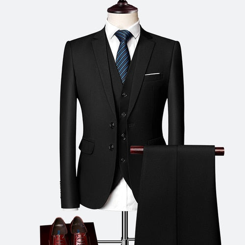 Slim Fit Tuxedo Men Formal Business Work Wear Suits 3Pcs Set (Jacket+Pants+Vest)