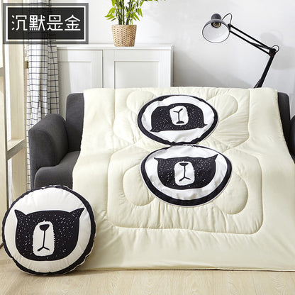 40cm Multifunction Cartoon Cool Cat Plush Round Portable Cushion Blanket Air Conditioning Quilt Throw Pillows for Car Sofa