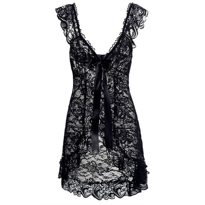 Sexy Lace Lingerie Dress Women Homewear Night Gowns + G-string Sexy Panties Nightwear Sleepwear Sets