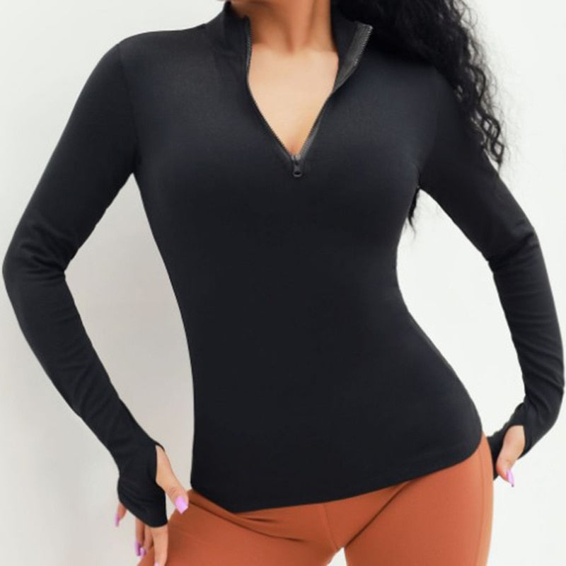 Women Yoga Top Sport Zipper Long Sleeve Yoga Shirt