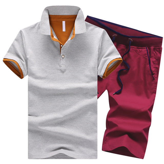 Cotton Mens Sets Summer Button Polo Shirts Sets Turn Down Mens Shorts 4XL Men Clothes 2 Piece Set Elastic Waist Shorts