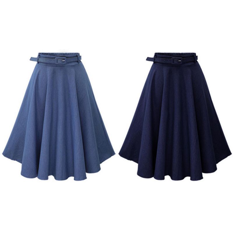 Women Denim Jeans Skirts A line Casual Skirt High Elastic Waist Streetwear Midi Pleated Female Clothing