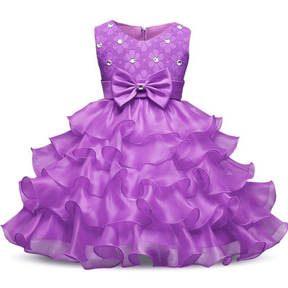 Elegant Pink Ruffle Dress for Girls - Floral Design with Bow | Perfect for Parties & Special Occasions"