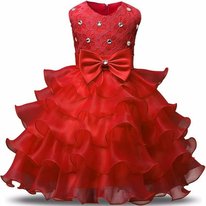 Elegant Pink Ruffle Dress for Girls - Floral Design with Bow | Perfect for Parties & Special Occasions"