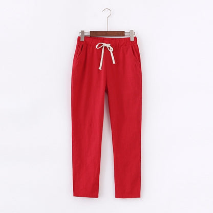 Candy Colours Pants Women Lace Up Cotton Linen Sweatpants